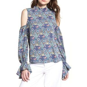 Bishop & Young Multicolor Floral Cold Shoulder Blouse - Size Small